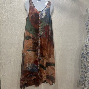 Coldwater Creek PS Maxi Dress Dancing In The Canyon Sleeveless Hi Lo Hem Festive